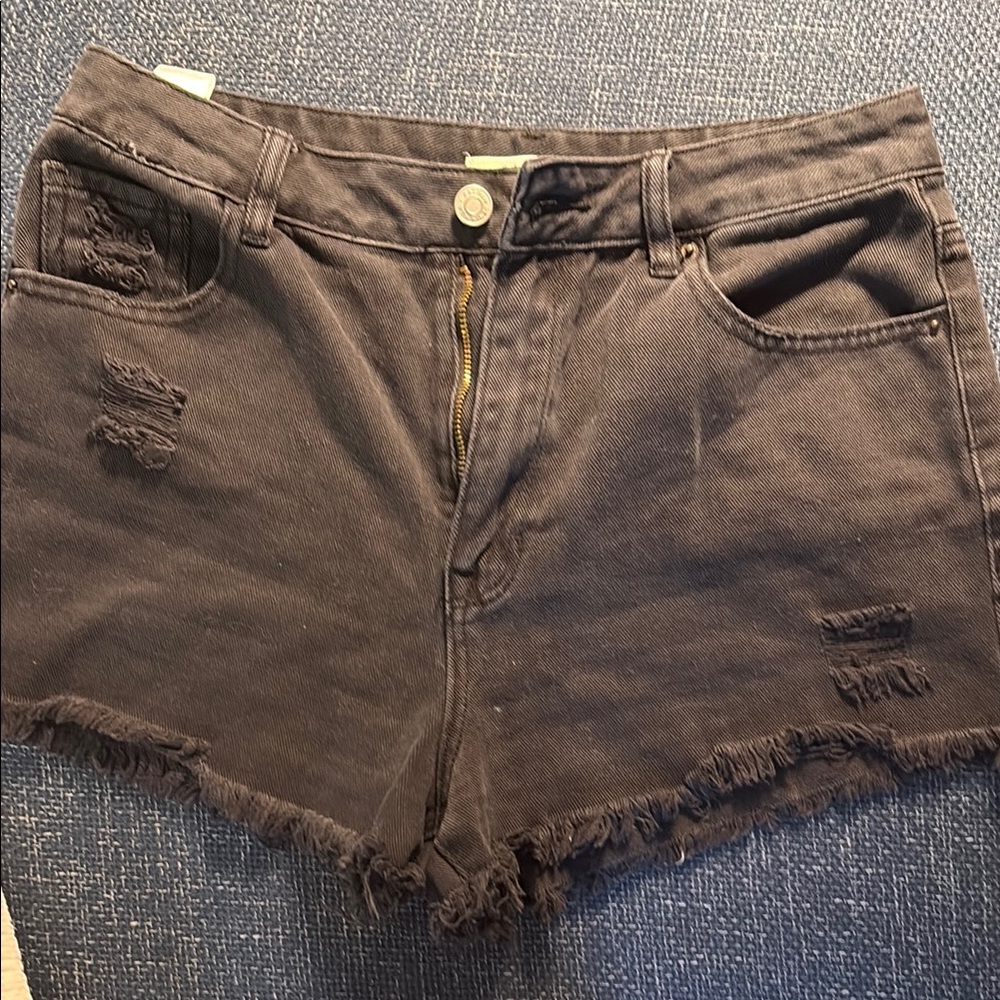 PacSun Black Distressed Jean Shorts Frayed Hem